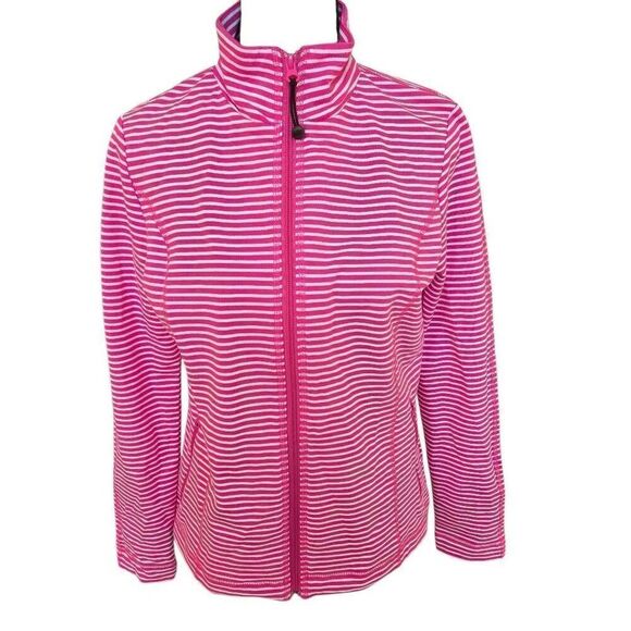 Jones NY Sport Womens Striped Long Sleeve Full Zip Sweatshirt Pink White Small - Picture 1 of 12